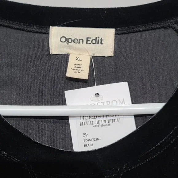 Open Edit Oversized Short Sleeve Stretch Velour Black T-Shirt - Picture 4 of 5